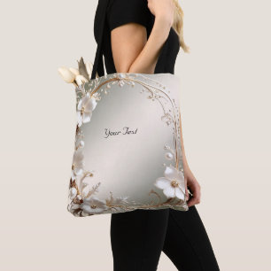 De Tela Bolso Totem con Marco Floral Blanco Ornamentado