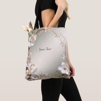 De Tela Bolso Totem con Marco Floral Blanco Ornamentado