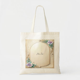 De Tela Bolso Totem con Marco Floral Decorativo y Perlas