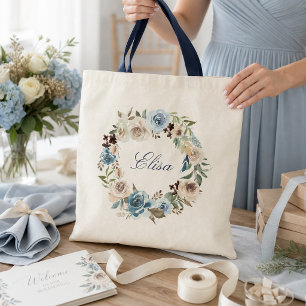 De Tela Bolso Totem Corona Floral Rosa Beige Azul Polvorie