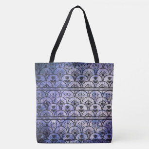 De Tela Bolso Totem Estilo Bohemi Grunge Morado con Patrón
