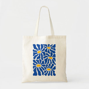 De Tela Bolso Totem Floral Abstracto Arte Retro Azul