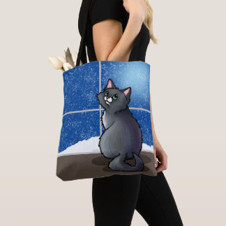 De Tela Bolso Totem Ventana Gato Gris