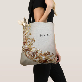 De Tela Bolso Totemado con Florituras Doradas Ornamentadas