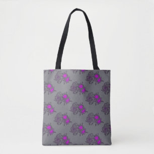 De Tela Bolso Totémico con Patrón Floral Gris Púrpura