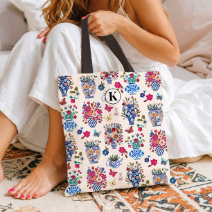 De Tela Bolso Totemón con Floral Chinoiserie para Mujeres