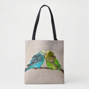 De Tela Budgies en amor todo encima - imprima el bolso