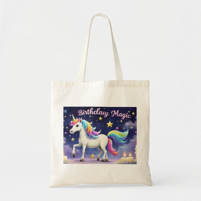 De Tela Cumpleaños Magic Whimsical unicorn bolso arco iris (Frente)