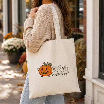 Cute Ghost Parade Halloween Pumpkin Lona Bolso