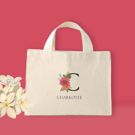 De Tela Diminuto Bolso Mini Tote Floral Moderno Personalizable con 
