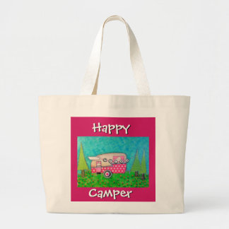 De Tela Gigante Bolso del campista contento, campista rosado, tote