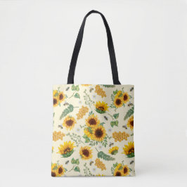 De Tela Jardín amarillo girasoles miel abejas tote bolso