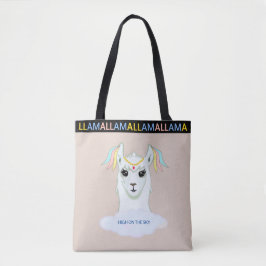 De Tela Llama Adorable en Bolso Tote Beige