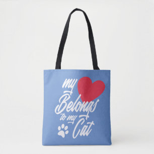 De Tela Mi corazón pertenece a mi gato Valentine Bolso d