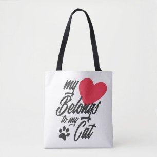 De Tela Mi corazón pertenece a mi gato Valentine Bolso d
