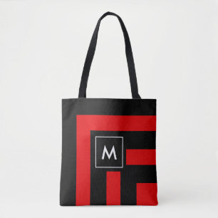 De Tela Monograma en bolso tote a rayas negras y rojas