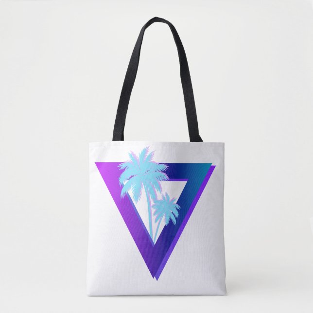 DE TELA RETROWAVE SYNTHWAVE PALMERAS BOLSO TRIANGULAR (Anverso)