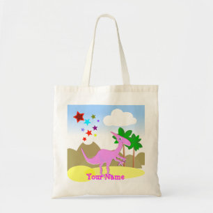 De Tela Tote rosado del bolso del dinosaurio del dibujo