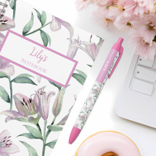 De Tinta Azul Bolígrafo personalizado con nome Lillies rosas