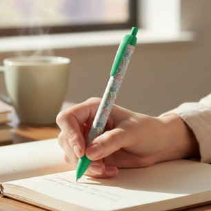 De Tinta Negra Bolígrafo con Patrón Geométrico Verde