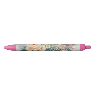 De Tinta Negra Bolígrafo elegante con diseño floral personalizado
