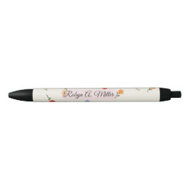 De Tinta Negra Bolígrafo Elegante Minimalista Floral con Nombre P