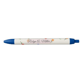 De Tinta Negra Bolígrafo Elegante Minimalista Floral con Nombre P