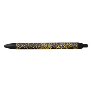 De Tinta Negra Bolígrafo elegante negro y dorado con flores étnic