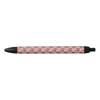De Tinta Negra Bolígrafo floral rosa y dorado