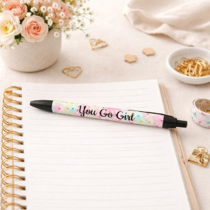 De Tinta Negra Bolígrafo Inspirador con Floral Rosa