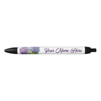 De Tinta Negra Bolígrafo Personalizado con Hortensias Azules