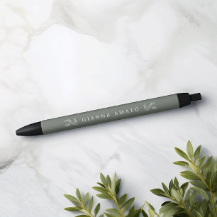 De Tinta Negra Elegante Bolígrafo Personalizado Botánico Verde Sa