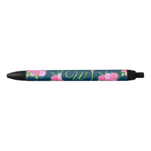 De Tinta Negra Rosas Y Dahlias Bolígrafo Azul