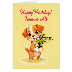 De todos nosotros, cachorros y flores de cumpleaño