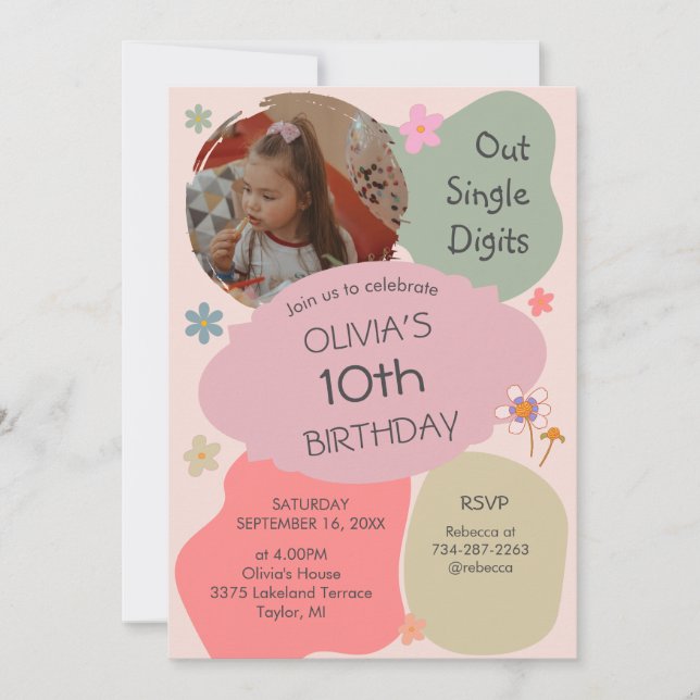 De un solo dígito 10.ª invitación por cumpleaños (Anverso)