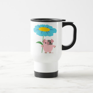 De Viaje Cerdo lindo del dibujo animado con la taza (azul)
