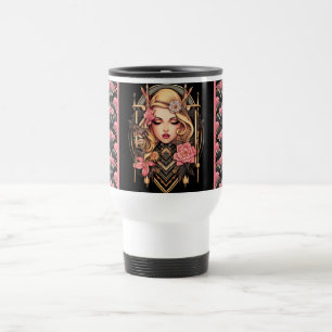 De Viaje Elegante Boho Chica negro y negro taza rosa