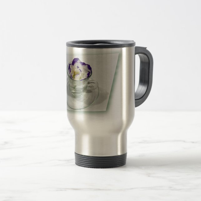 De Viaje Flor morada blanca en una taza (Anverso derecho)