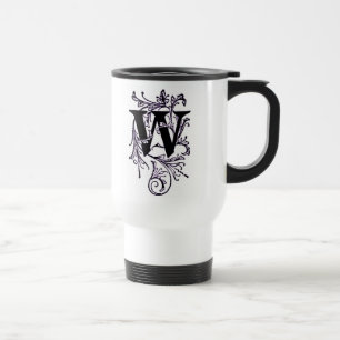 De Viaje Letra 'W' envuelta en vides moradas - taza