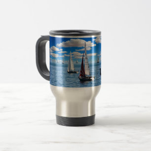 De Viaje Taza del cielo azul vibrante y del nombre personal