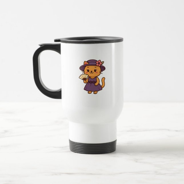 De Viaje Taza Elegante Gato con Abanico (Izquierda)