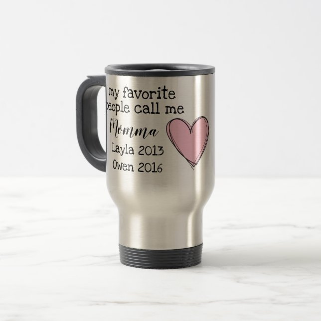 De Viaje taza personalizada del momma con nombres (Anverso izquierdo)