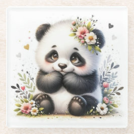 De Vidrio Bebé Panda Floral Posavasos Lindo | Kawaii Acuarel