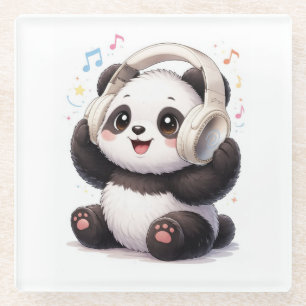 De Vidrio Cute Panda con Auriculares Posavasos Kawaii Mus