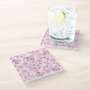 De Vidrio Posavasos con diseño floral delineado en azul clar
