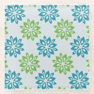 De Vidrio Posavasos con patrón floral verde lima y aqua mode
