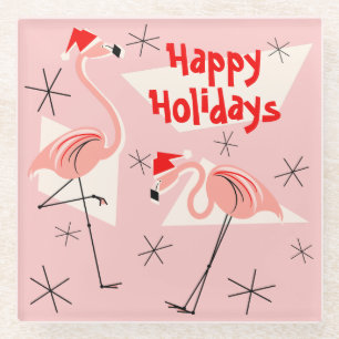 De Vidrio Posavasos Flamingo Papás Noel Rosa Felices Fiestas