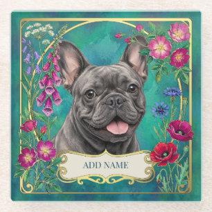 De Vidrio Posavasos personalizado gris azul perro bulldog fr