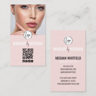 De Visita Blush Rosa Logotipo Moderno Código QR Foto Tarjeta