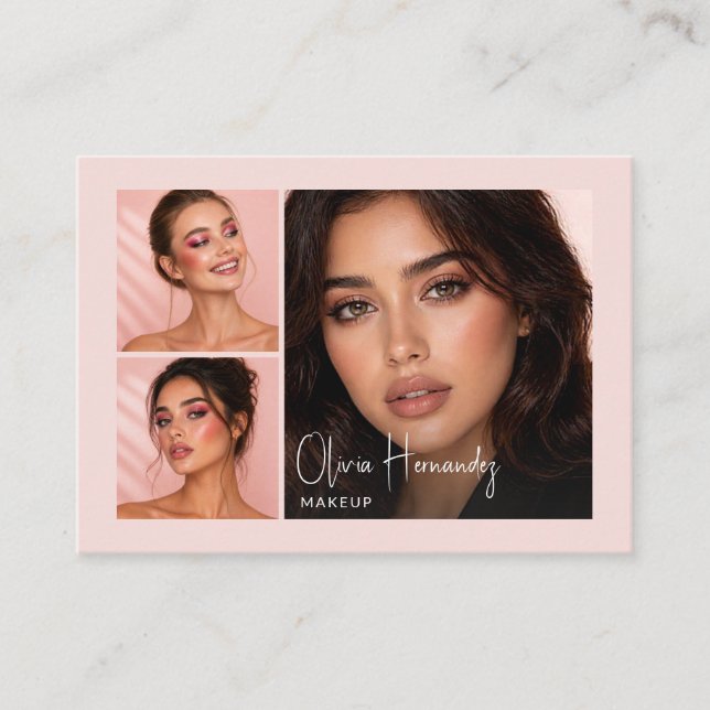De Visita Blush Rosa Negro Script 3 Foto Maquillaje Tarjeta  (Anverso)